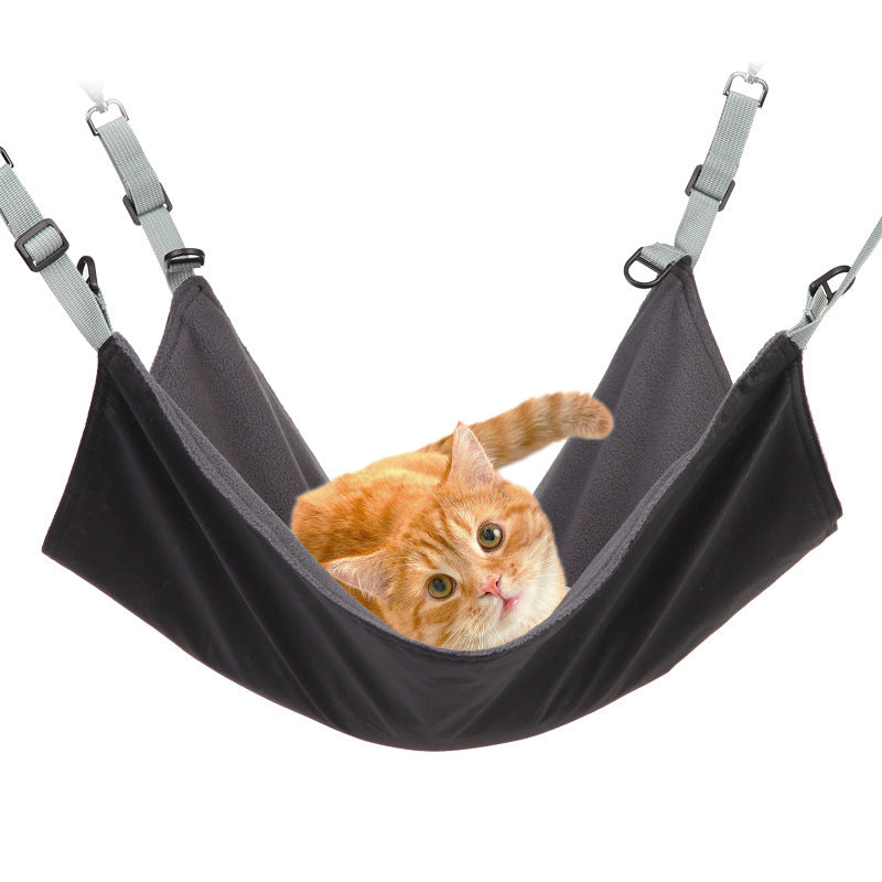 HKM-7697341 Adjustable Dual-Sided Pet Hammock for Cats and Small Dogs - Plush & Waterproof, Space-Saving Design, Easy to Clean