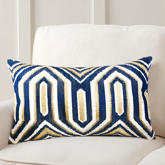 HKM-769747 Dark Blue Geometric Lumbar Pillow with Chemical Fiber Filling - Available in 30x50cm & 45x45cm Sizes