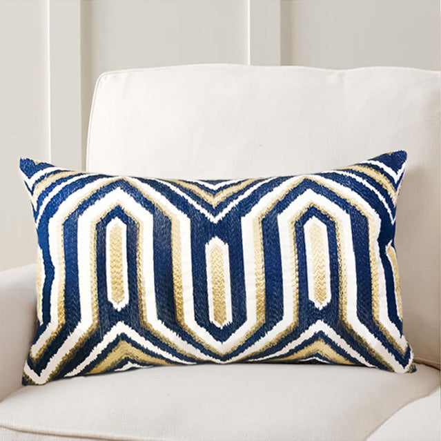HKM-769747 Dark Blue Geometric Lumbar Pillow with Chemical Fiber Filling - Available in 30x50cm & 45x45cm Sizes