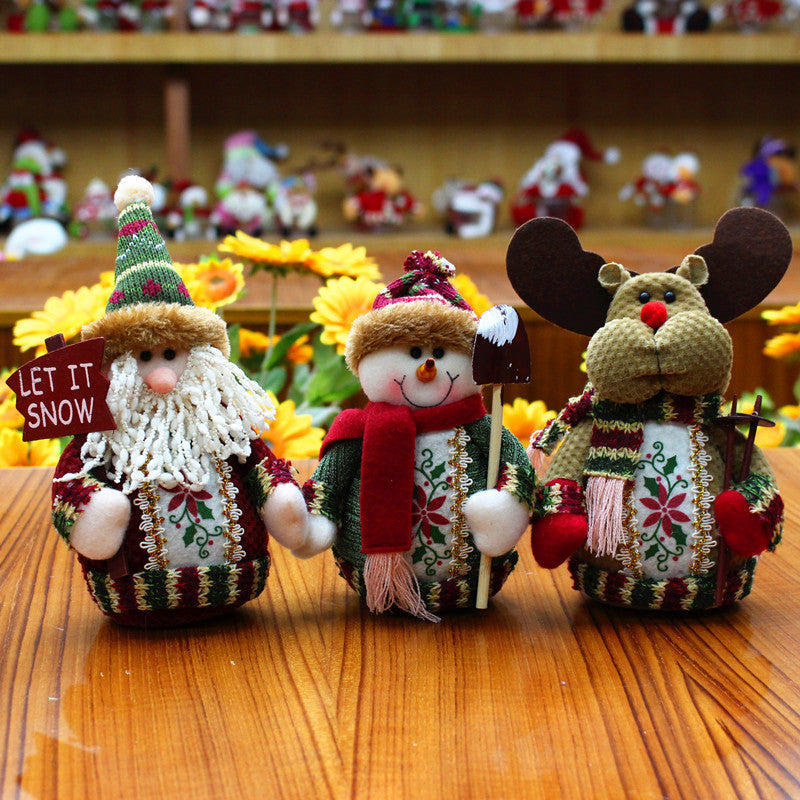HKM-769875 Christmas Elk, Santa Claus, and Snowman Flannel Decorations - Set of 1 or 3