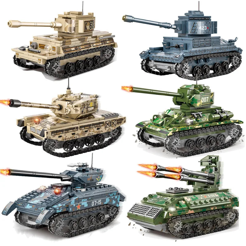 HKM-770003 Multi-Style Tank Building Block Set with Military Figures - Educational Construction Toy for Ages 6+