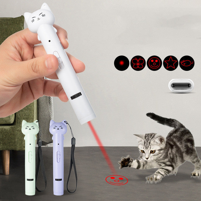 HKM-7700541 USB Rechargeable Infrared Cat Laser Light with Multiple Functions and Feather Accessory