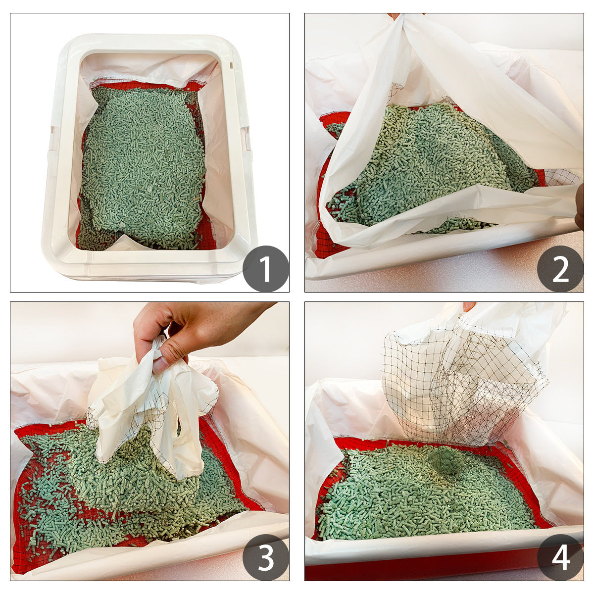 HKM-7701693 Plastic Cat Litter Bags with Filters and Mats - 10 Pieces in Small and Medium Sizes, Large Set with Mats and Strainer
