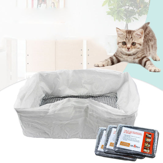 HKM-7701693 Plastic Cat Litter Bags with Filters and Mats - 10 Pieces in Small and Medium Sizes, Large Set with Mats and Strainer