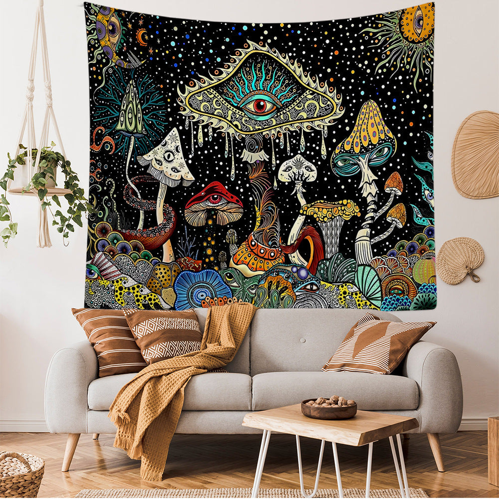 HKM-7702333 Starry Mushroom Geometric Abstract Polyester Tapestry - European Style, Machine Washable, Multiple Sizes Available