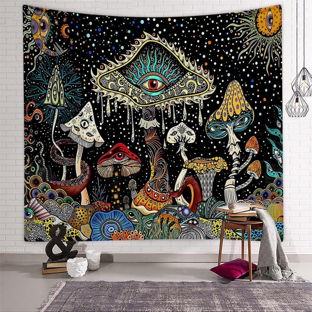 HKM-7702333 Starry Mushroom Geometric Abstract Polyester Tapestry - European Style, Machine Washable, Multiple Sizes Available