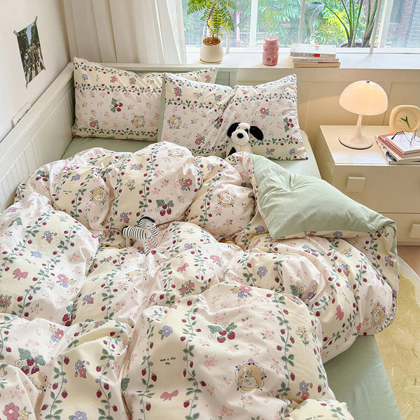 HKM-770259 Floral Bunny Washed Cotton Bedding Set in Various Sizes