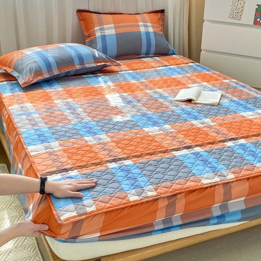 HKM-770259 Striped Sandwich Fitted Sheet with Pillowcase Protectors - Multiple Sizes & Colors Available
