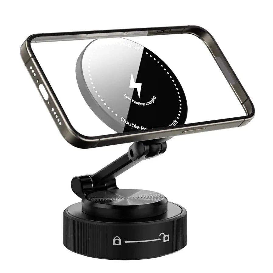HKM-770323 15W Wireless Car Phone Holder with Strong Vacuum Magnetic Mount for All Smartphones