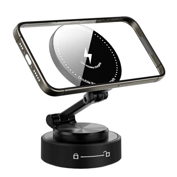 HKM-770323 15W Wireless Car Phone Holder with Strong Vacuum Magnetic Mount for All Smartphones