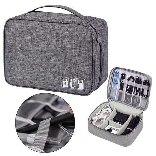 HKM-770451 Portable Electronic Accessories Organizer Bag with Adjustable Compartments and Waterproof Fabric