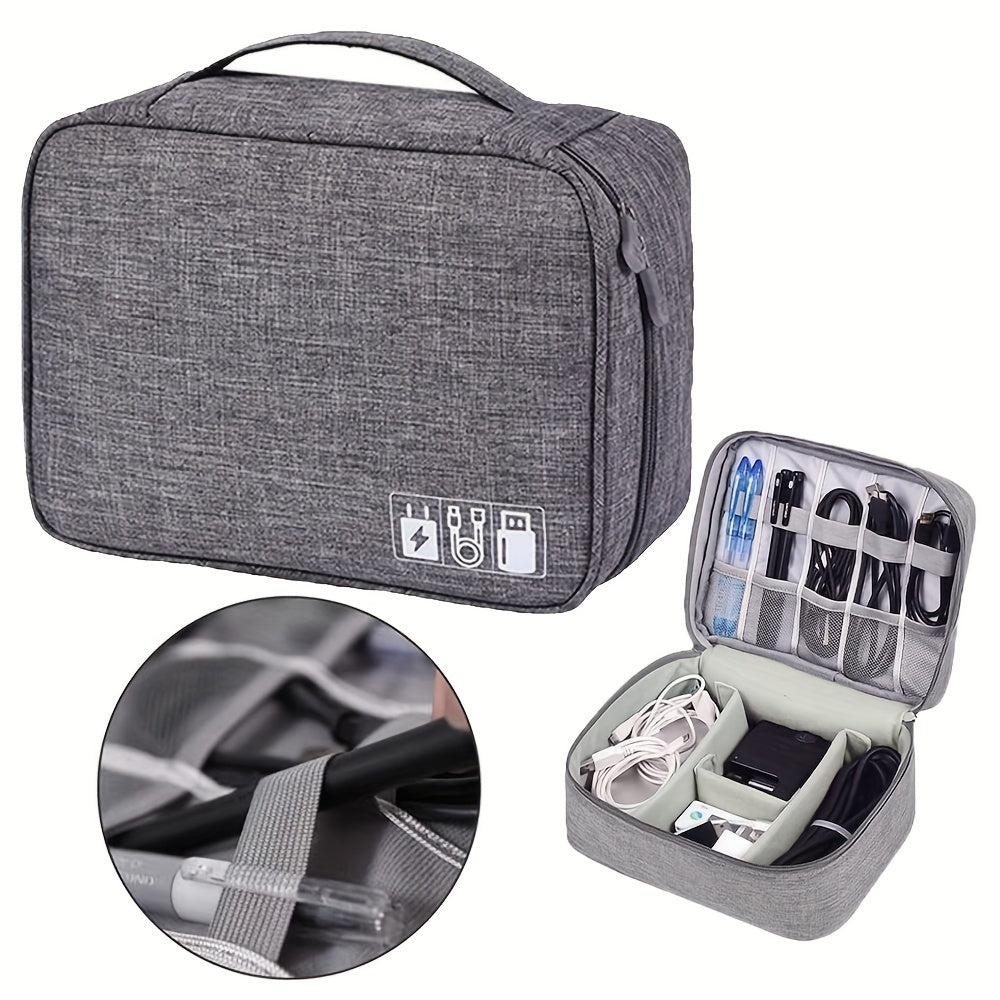 HKM-770451 Portable Electronic Accessories Organizer Bag with Adjustable Compartments and Waterproof Fabric