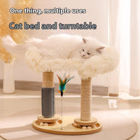 HKM-7704765 Double Turntable Pillar Cat Climbing Frame - Cute Wooden Design for Fun Playtime