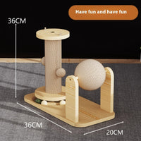 HKM-7704765 Double Turntable Pillar Cat Climbing Frame - Cute Wooden Design for Fun Playtime