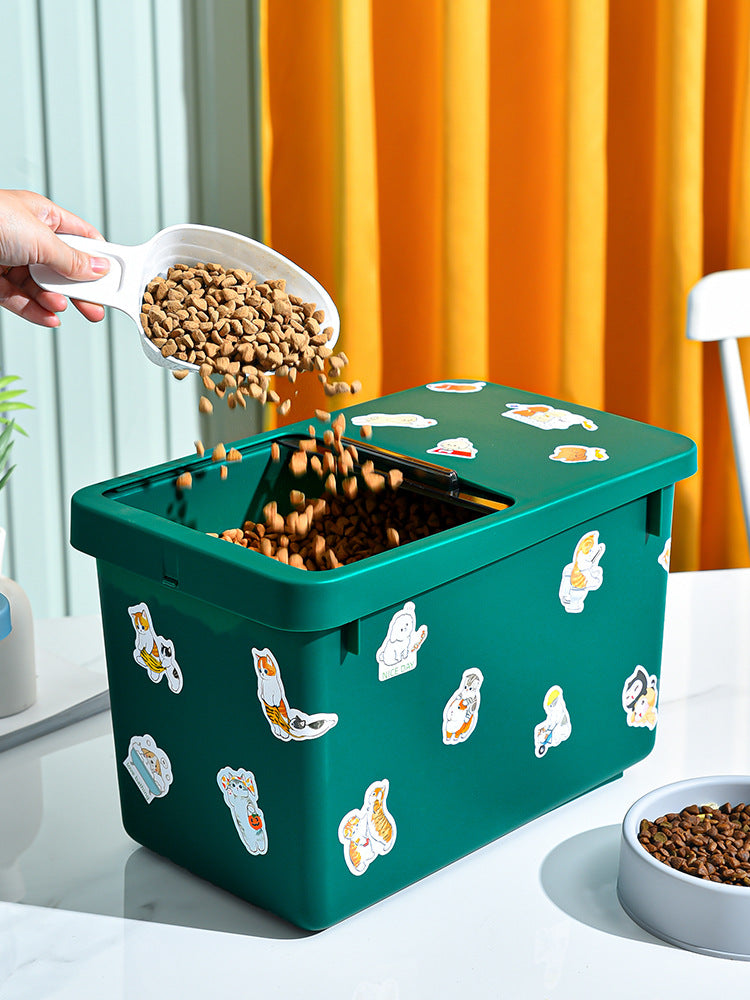 HKM-7705149 Pet Food Storage Bucket - 13L, Cardamom Green & Ocean Blue Options with Stickers