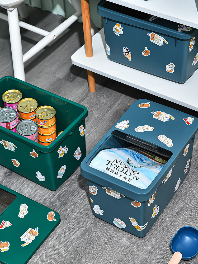 HKM-7705149 Pet Food Storage Bucket - 13L, Cardamom Green & Ocean Blue Options with Stickers