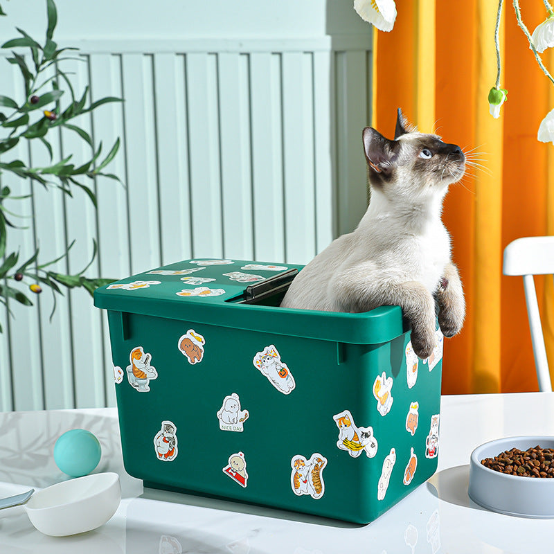 HKM-7705149 Pet Food Storage Bucket - 13L, Cardamom Green & Ocean Blue Options with Stickers