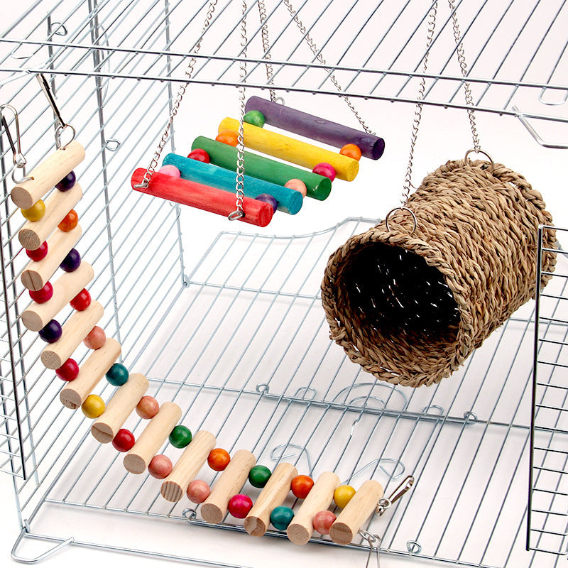 HKM-770515 Wooden Parrot Toy Swing with Climbing Ladder for Small Animals