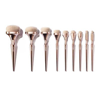 HKM-770643 Golden Makeup Brush Set - 9 Nylon Brushes with Long Plastic Handles, 17.5CM Total Length