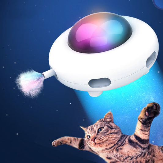HKM-770771 UFO Electric Cat Teaser Toy with Vibration Activation - Interactive Fun for Cats
