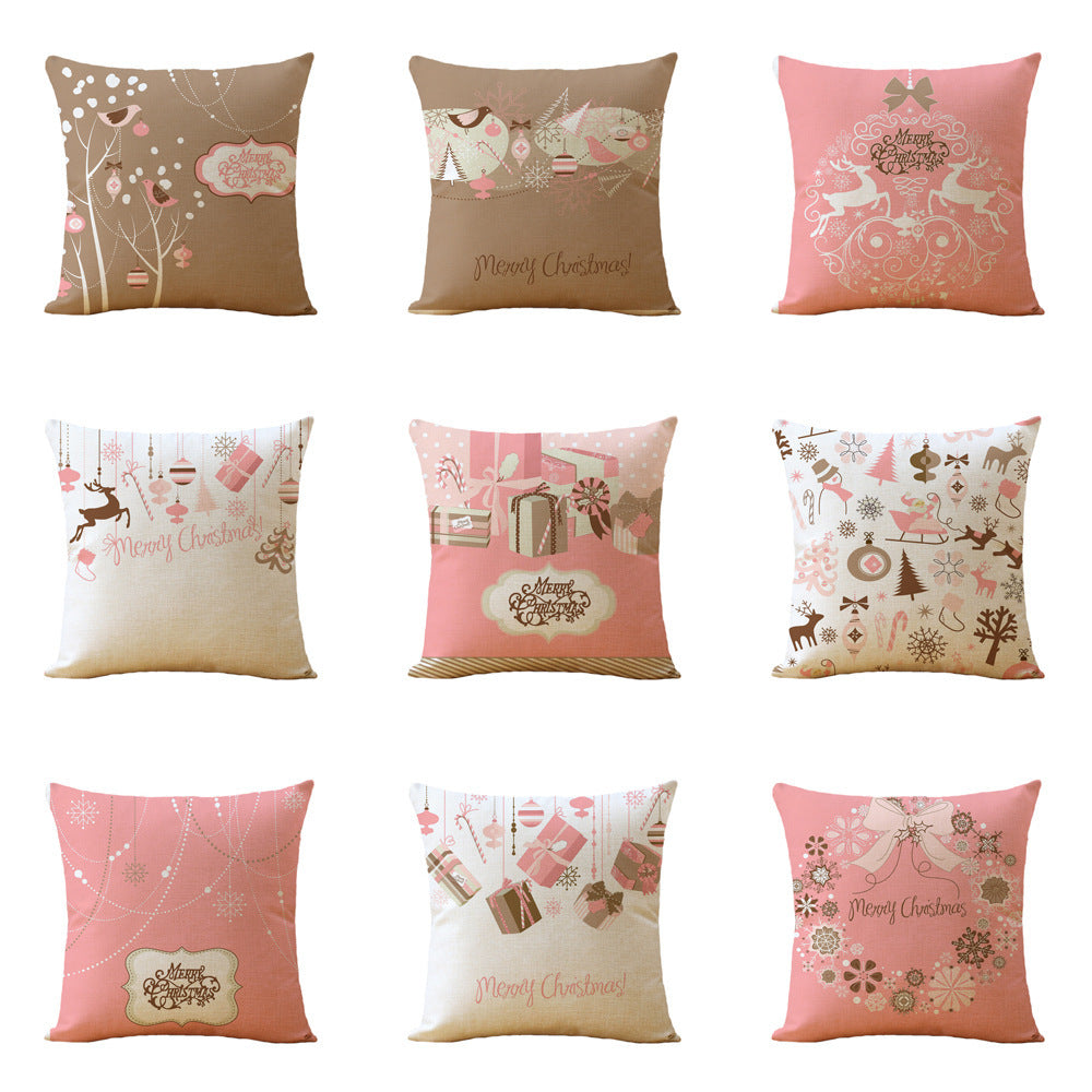 HKM-770963 Christmas Printed Soft Linen Pillowcase - European Classical Design, 44x44 cm, Skin-Friendly Cotton Blend