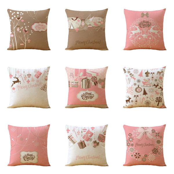 HKM-770963 Christmas Printed Soft Linen Pillowcase - European Classical Design, 44x44 cm, Skin-Friendly Cotton Blend