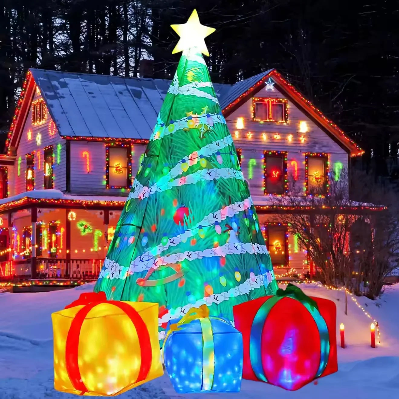 HKM-771027 7 FT Inflatable Christmas Tree with Gift Box and LED Lights for Outdoor Holiday Decor
