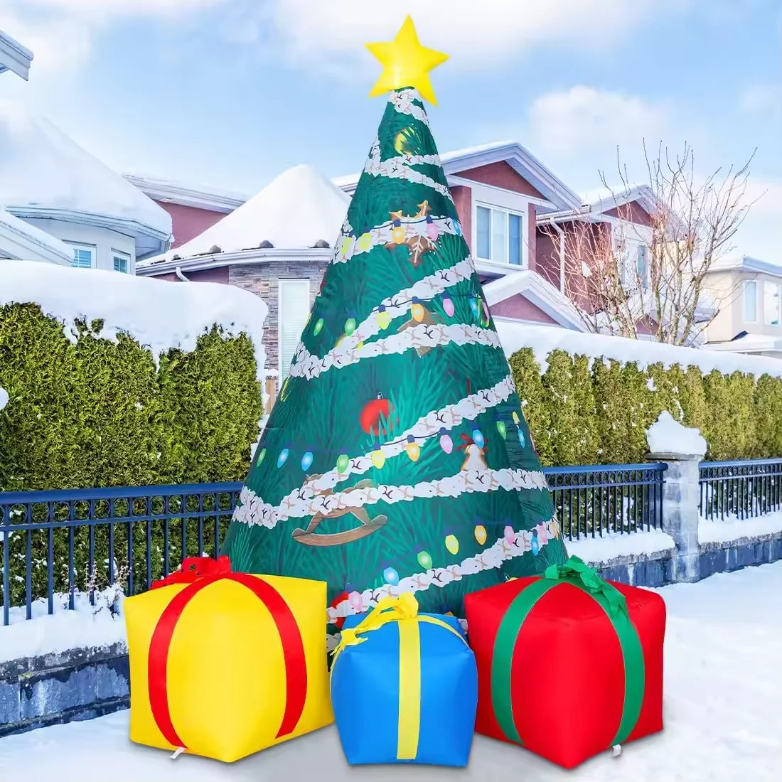 HKM-771027 7 FT Inflatable Christmas Tree with Gift Box and LED Lights for Outdoor Holiday Decor