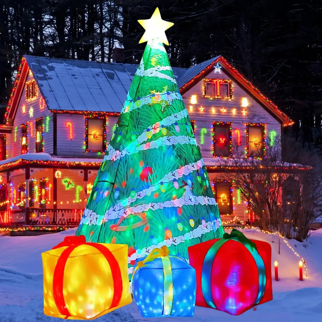 HKM-771027 7 FT Inflatable Christmas Tree with Gift Box and LED Lights for Outdoor Holiday Decor
