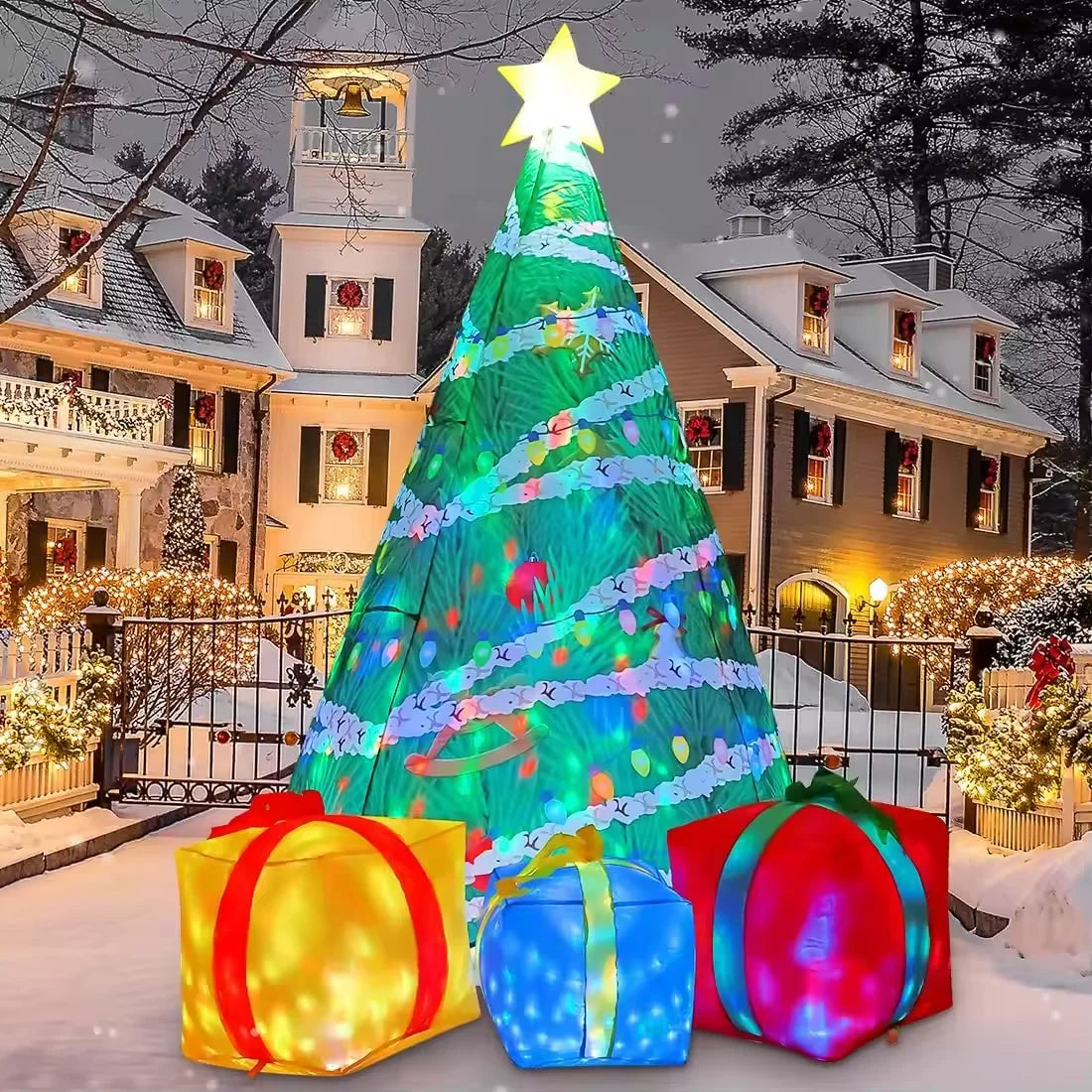 HKM-771027 7 FT Inflatable Christmas Tree with Gift Box and LED Lights for Outdoor Holiday Decor