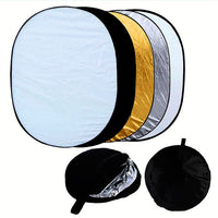HKM-771155 5 in 1 Portable Collapsible Light Reflector with Gold, Silver, White, Black, and Translucent Surfaces - 60x90cm