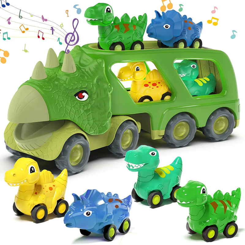 HKM-771219 Dinosaur Transport Carrier Truck Toy Set with Pull Back Dino Cars for Kids