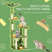 HKM-7712701 Multifunctional Indoor Cat Tower with Hammock and Scratching Posts in Green