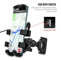 HKM-771283 Motorcycle Mobile Phone Holder with USB Charging for Navigation – Black ABS Design