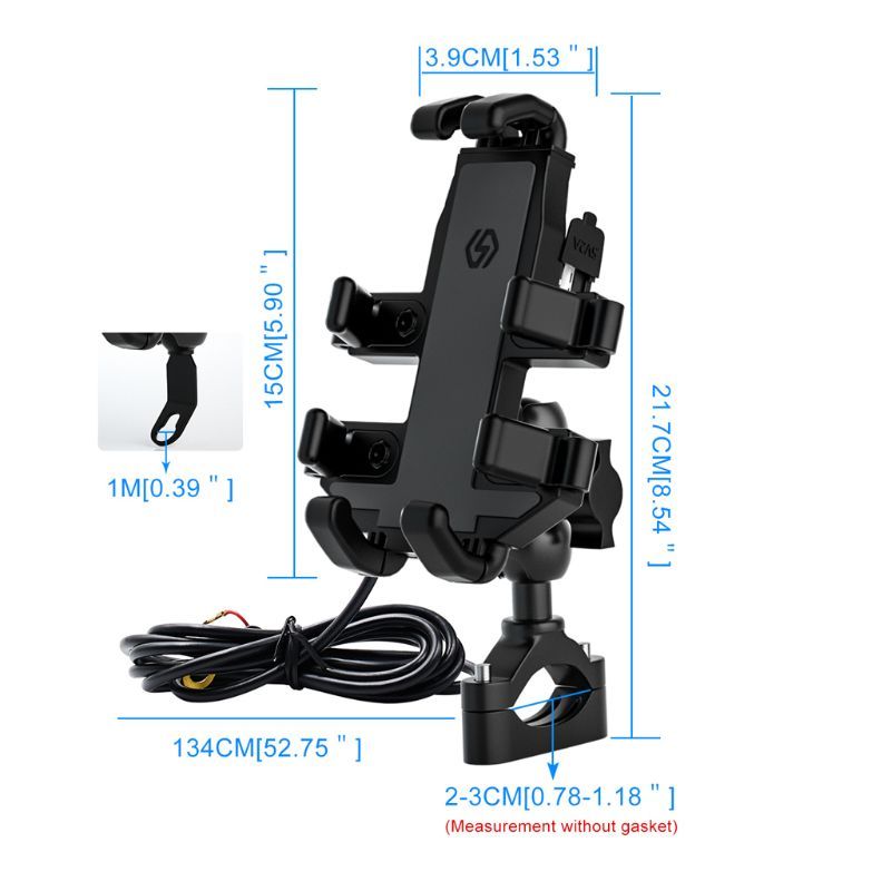 HKM-771283 Motorcycle Mobile Phone Holder with USB Charging for Navigation – Black ABS Design