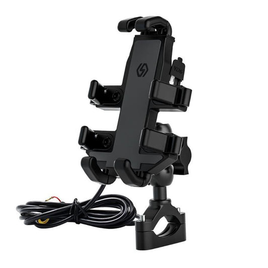 HKM-771283 Motorcycle Mobile Phone Holder with USB Charging for Navigation – Black ABS Design