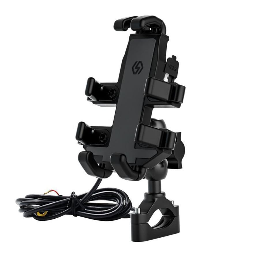 HKM-771283 Motorcycle Mobile Phone Holder with USB Charging for Navigation – Black ABS Design
