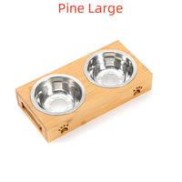 HKM-7713213 Wooden Pet Dining Table with Stainless Steel Bowls for Dogs and Cats
