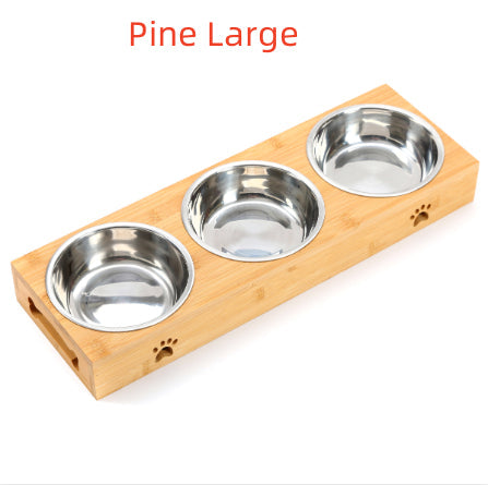 HKM-7713213 Wooden Pet Dining Table with Stainless Steel Bowls for Dogs and Cats