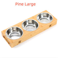 HKM-7713213 Wooden Pet Dining Table with Stainless Steel Bowls for Dogs and Cats