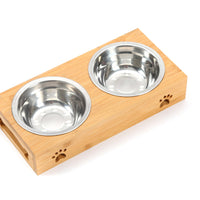 HKM-7713213 Wooden Pet Dining Table with Stainless Steel Bowls for Dogs and Cats