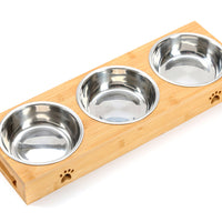 HKM-7713213 Wooden Pet Dining Table with Stainless Steel Bowls for Dogs and Cats