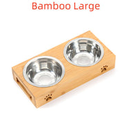 HKM-7713213 Wooden Pet Dining Table with Stainless Steel Bowls for Dogs and Cats