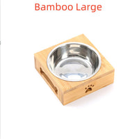 HKM-7713213 Wooden Pet Dining Table with Stainless Steel Bowls for Dogs and Cats