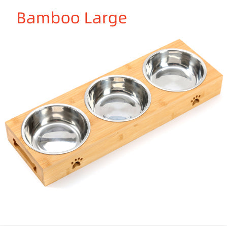 HKM-7713213 Wooden Pet Dining Table with Stainless Steel Bowls for Dogs and Cats