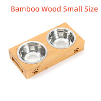 HKM-7713213 Wooden Pet Dining Table with Stainless Steel Bowls for Dogs and Cats
