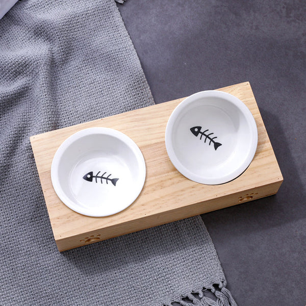 HKM-7713213 Wooden Pet Dining Table with Stainless Steel Bowls for Dogs and Cats