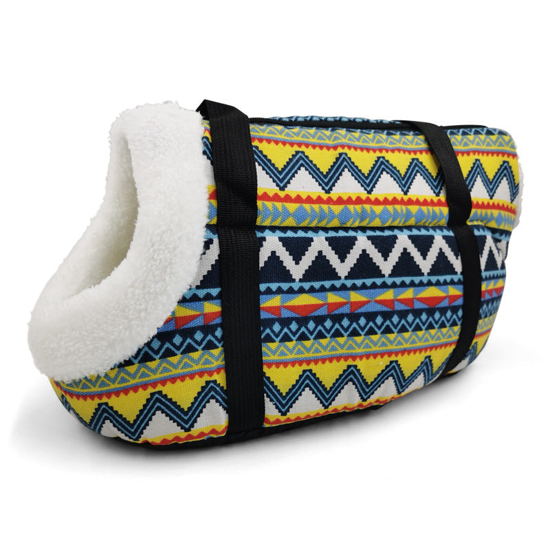 HKM-7713469 Breathable Mesh Pet Backpack for Cats and Dogs - Canvas Messenger Shoulder Bag with Stripes, Available in Sizes S and L