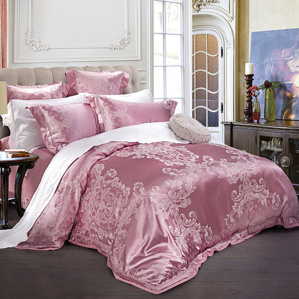 HKM-771347 European-Style 4-Piece Luxury Cotton Satin Bedding Set with Jacquard Design