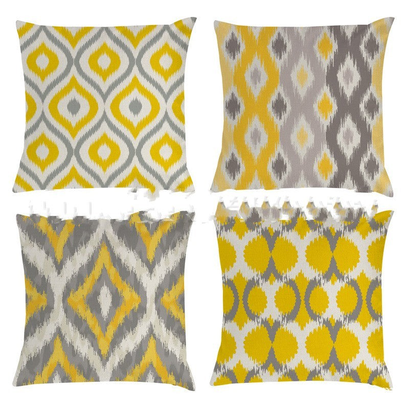 HKM-771539 Linen Hand-Painted Bee and Owl Sofa Pillowcase in Modern Geometric Design, 45x45cm